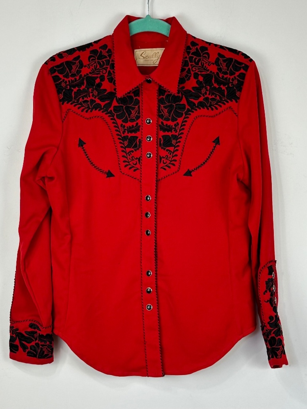 Vintage Scully Womens Red Western Rodeo Snap Front Shirt S Cowgirl Costume